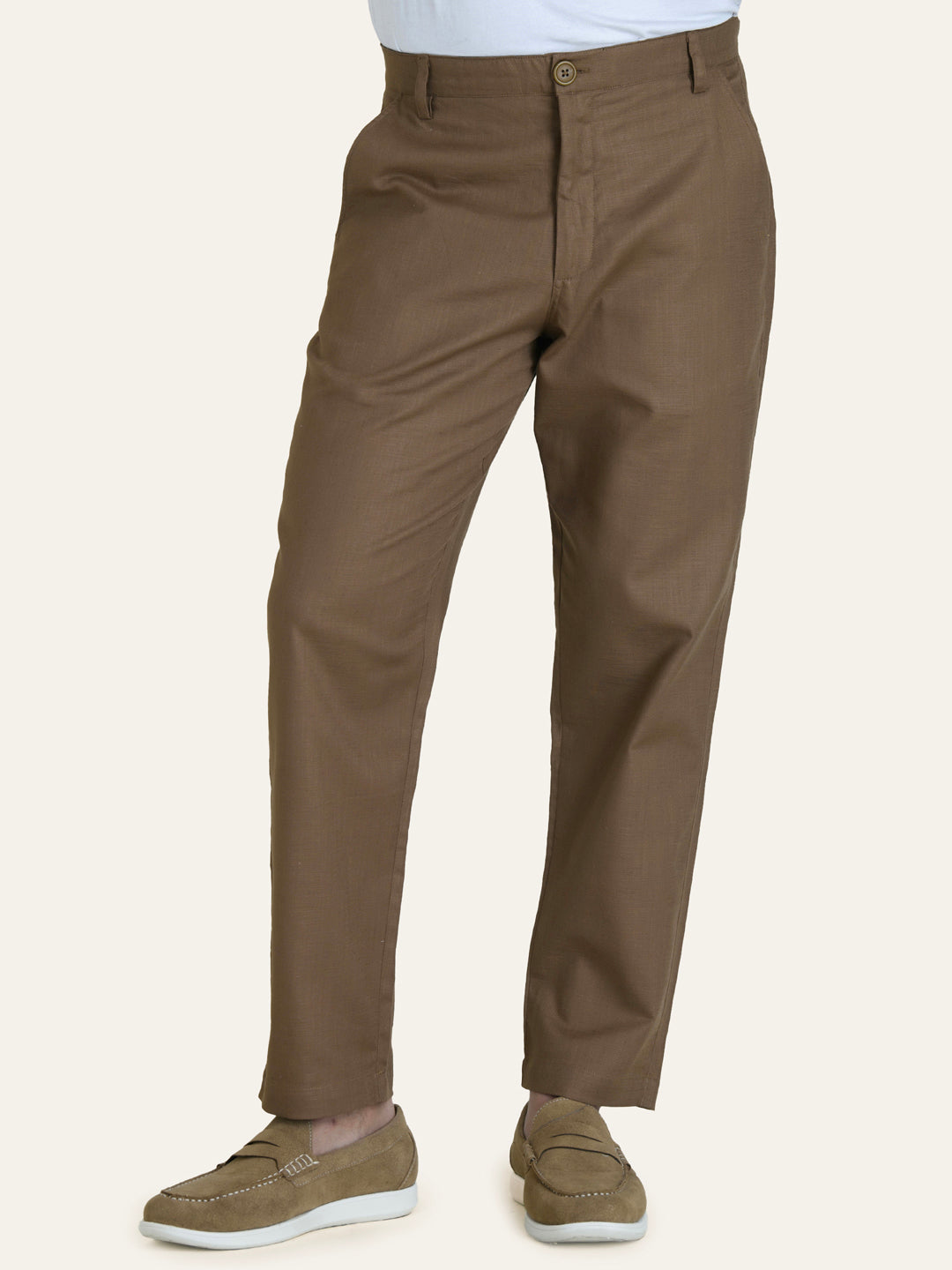 Brown Solid Linen Pants