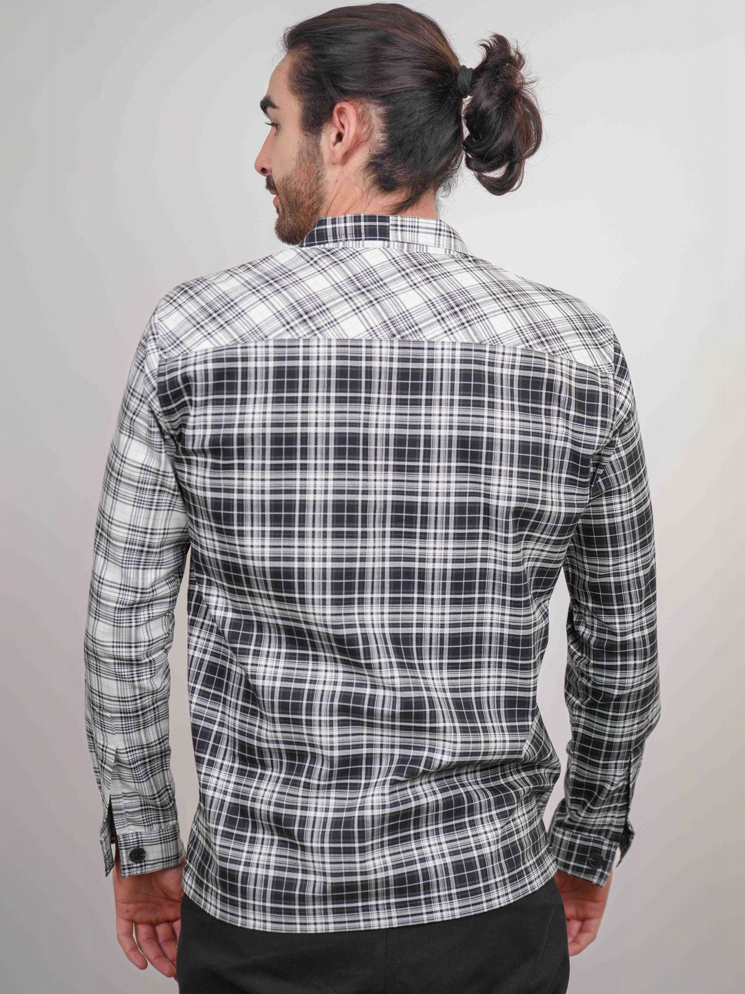 Black And White Checked Cotton Twill Boxy Fit Shirt