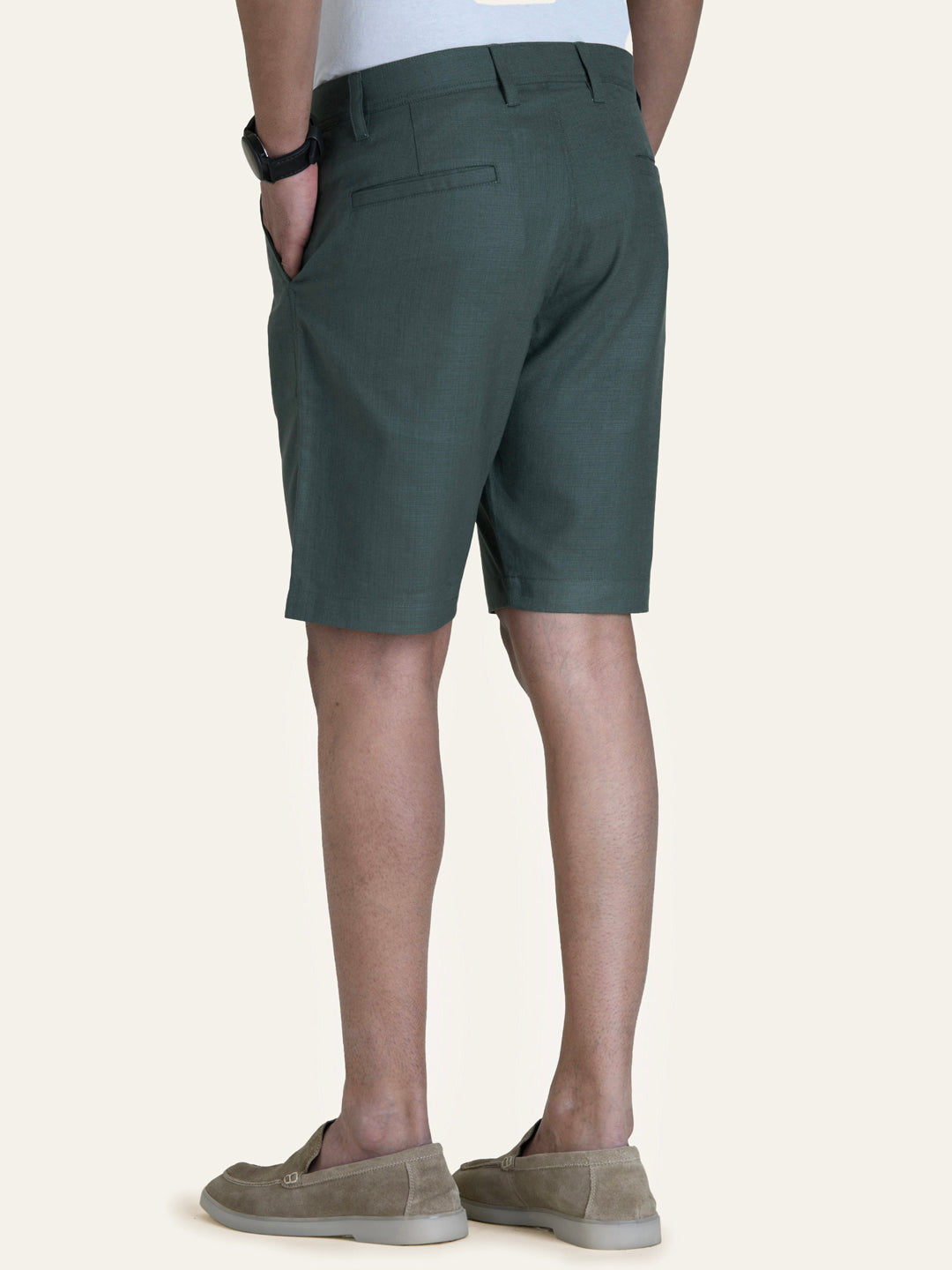 English Green Linen Solid Shorts