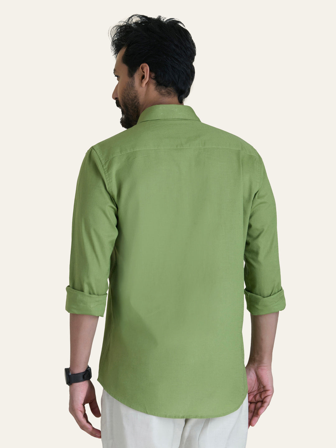 Parrot Green Solid Slim Fit Linen Cotton Shirt
