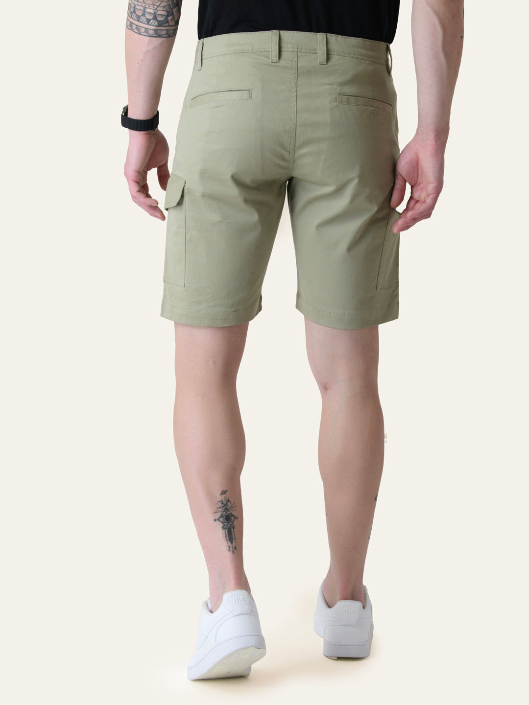 Twill Cotton Pista Green Solid Shorts