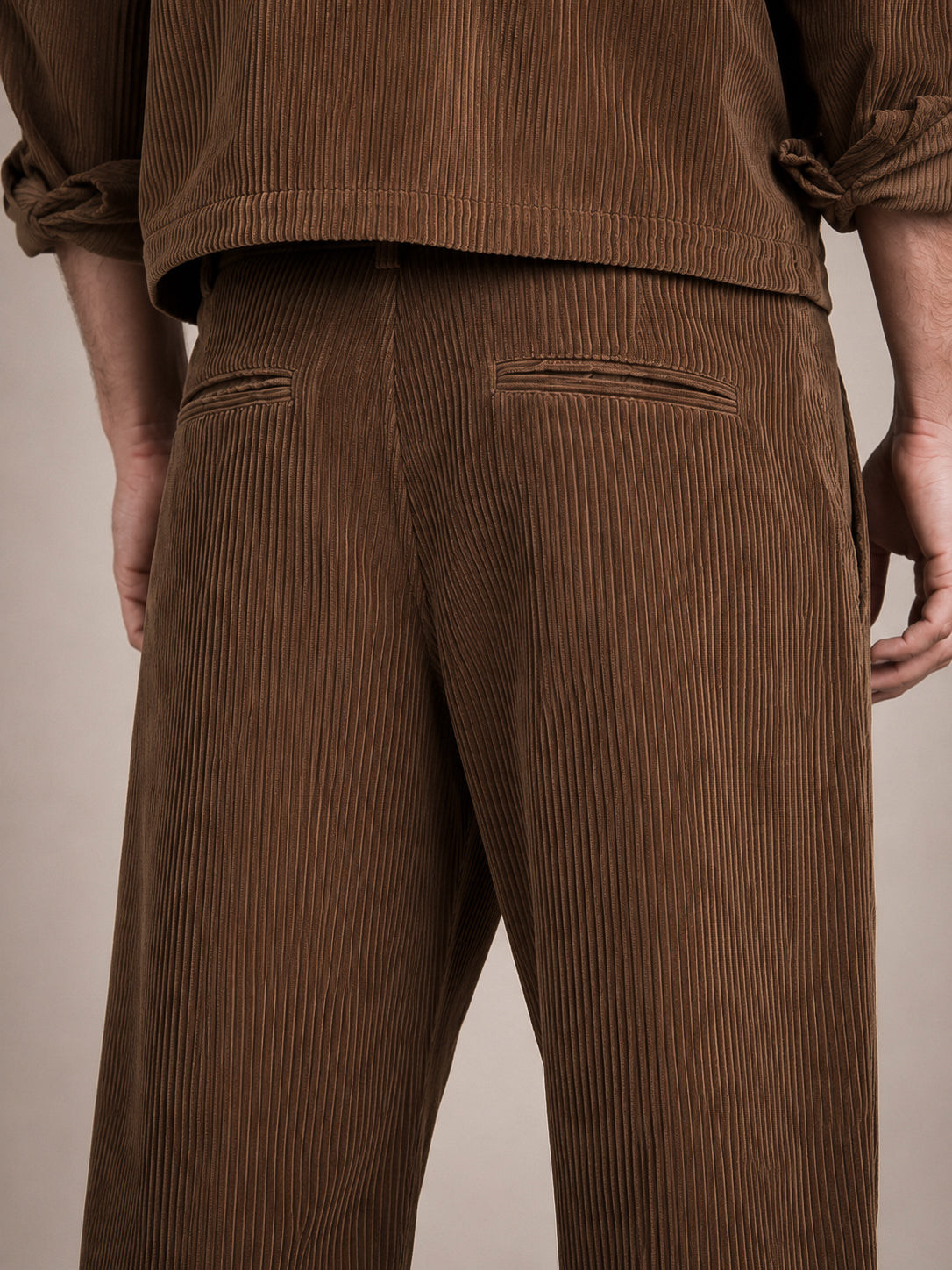 Brown Corduroy Regular Fit Pleated Trouser