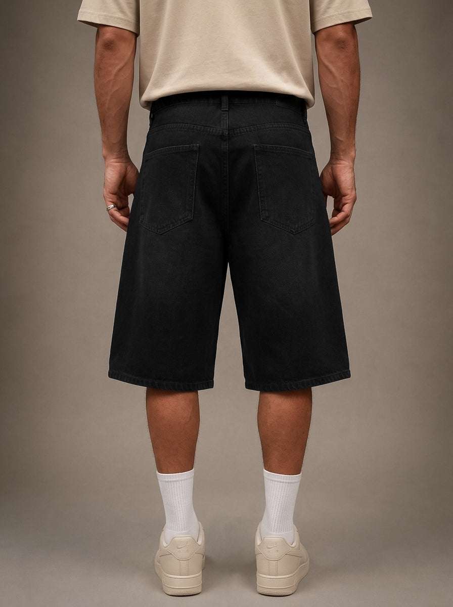 Black Washed Denim Jorts