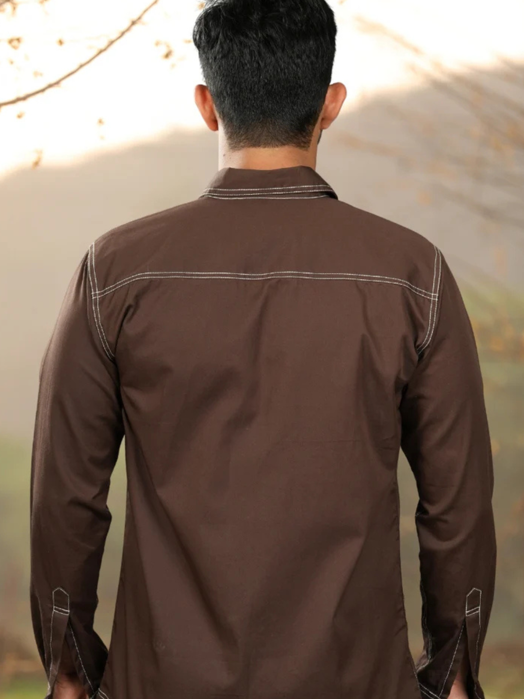 Brown Contrast Stitch Shirt