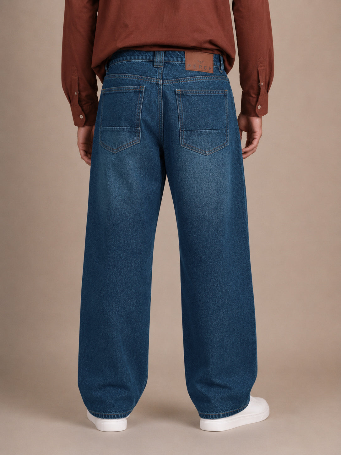 Teal Blue Washed Baggy Fit Jeans