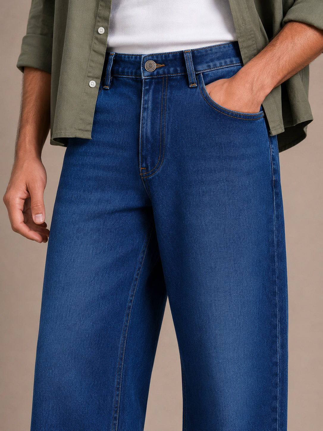 Dark Blue Washed Baggy Fit Jeans