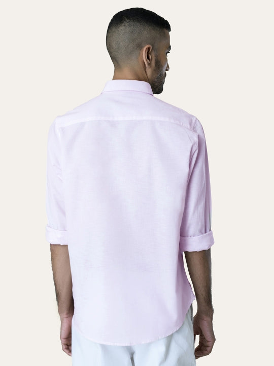 Light Pink Solid Slim Fit Linen Cotton Shirt