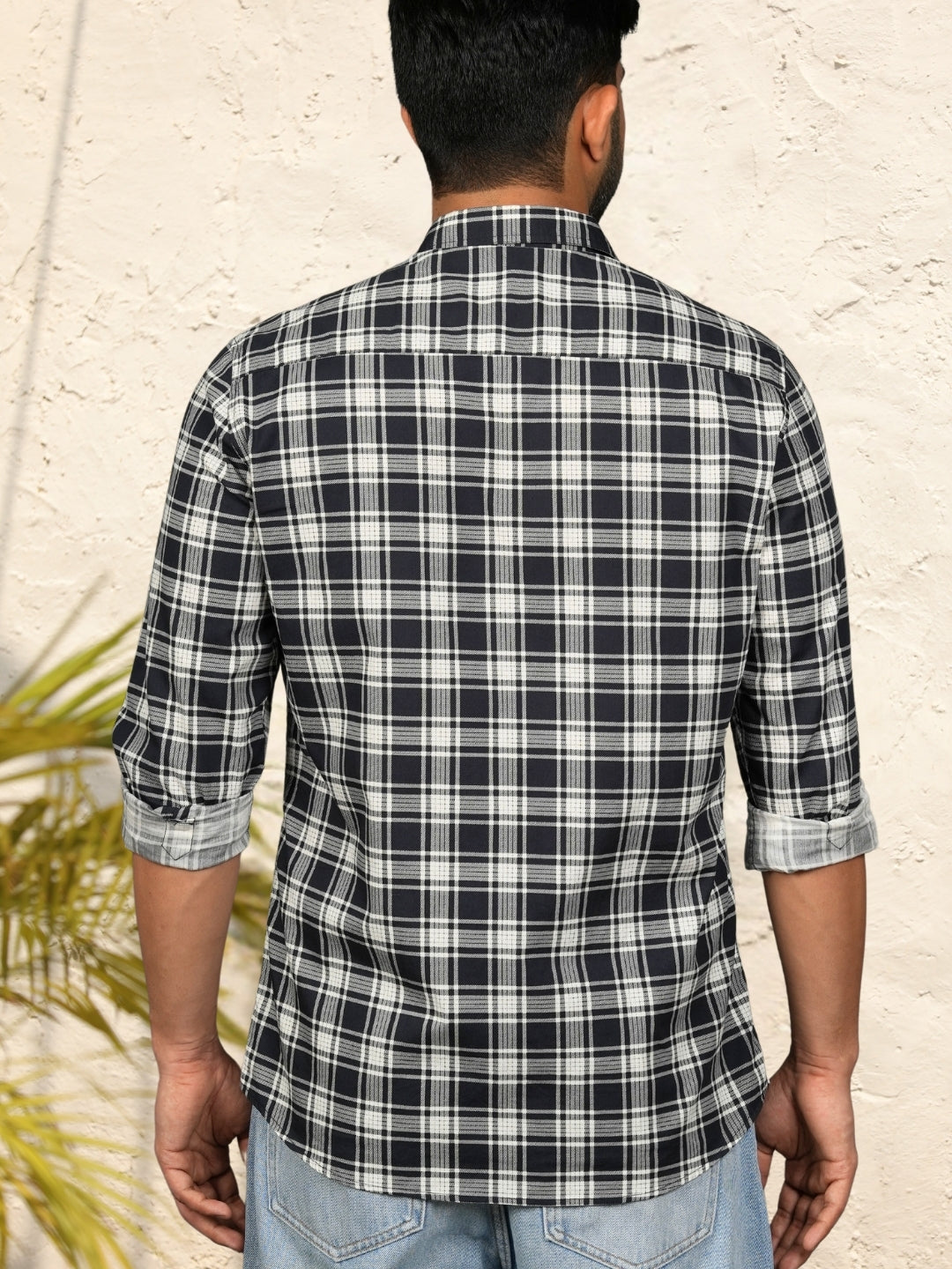 Dark navy blue checks shirt