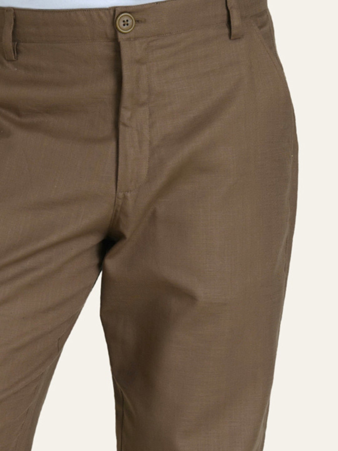 Brown Solid Linen Pants