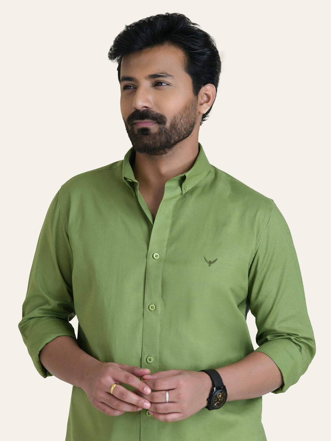 Parrot Green Solid Slim Fit Linen Cotton Shirt