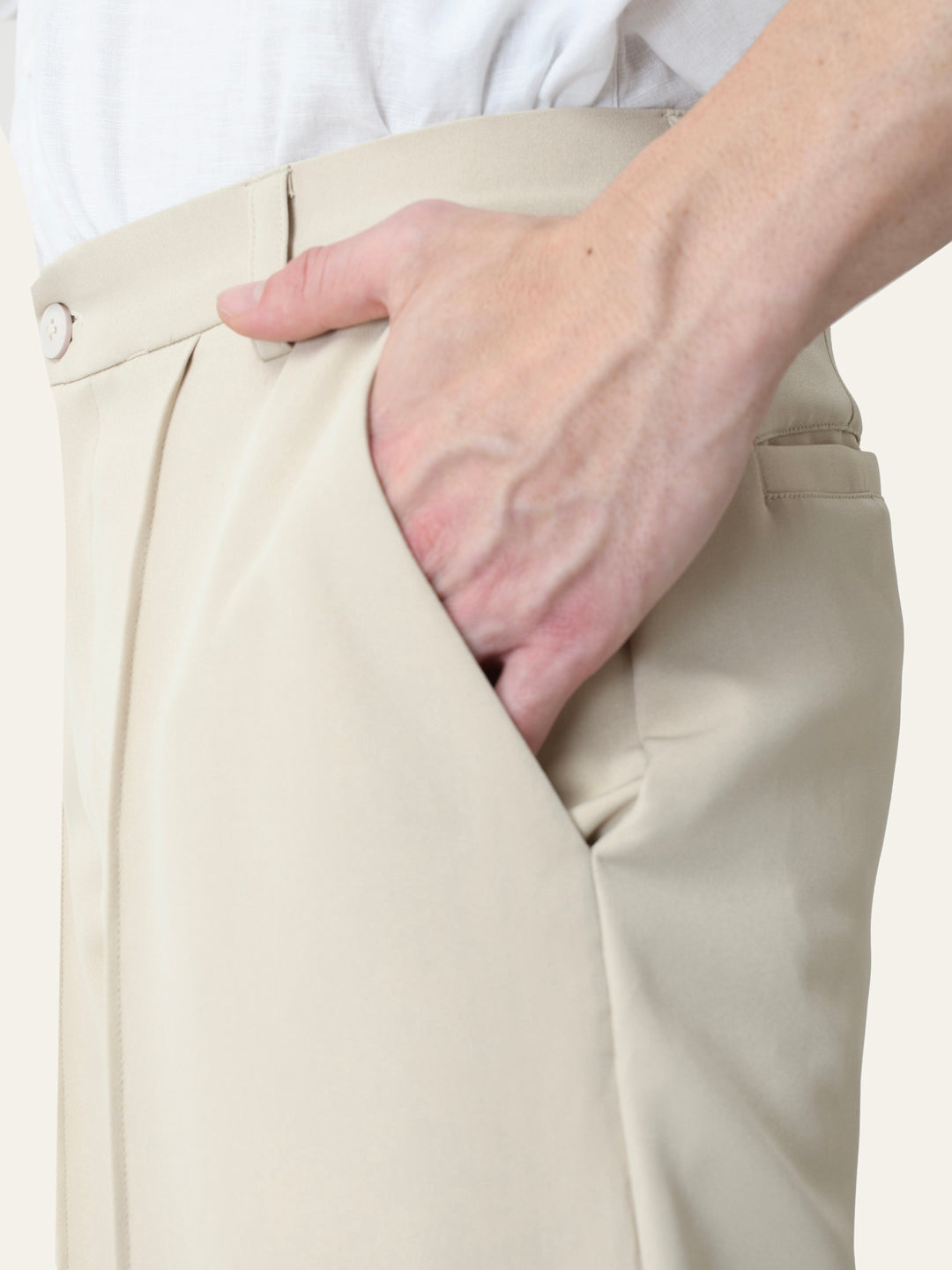 Cream Solid Pintuck Korean Pants