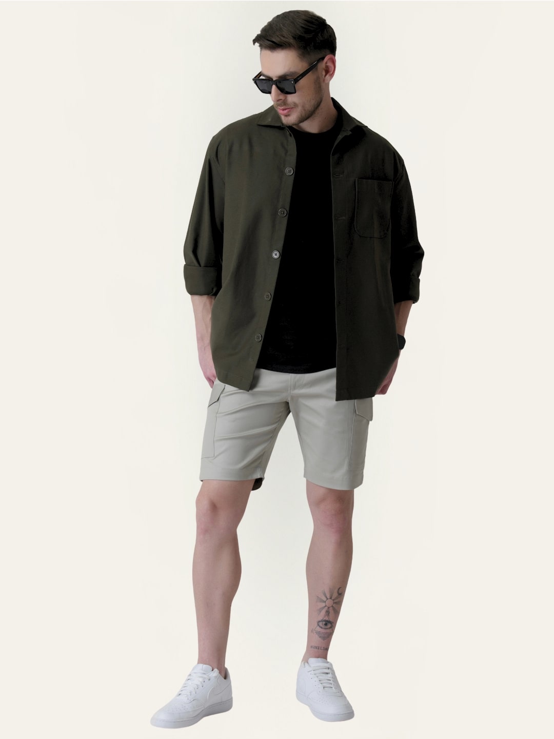 Twill Cotton Grey Solid Shorts