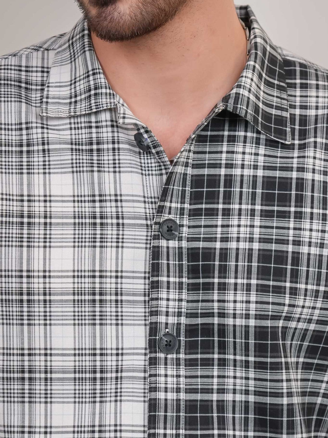 Black And White Checked Cotton Twill Boxy Fit Shirt