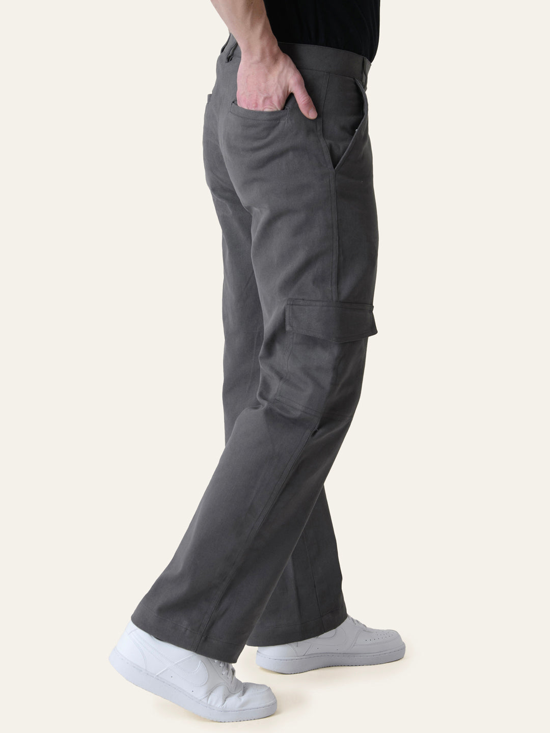 Grey Solid Cargo Pants