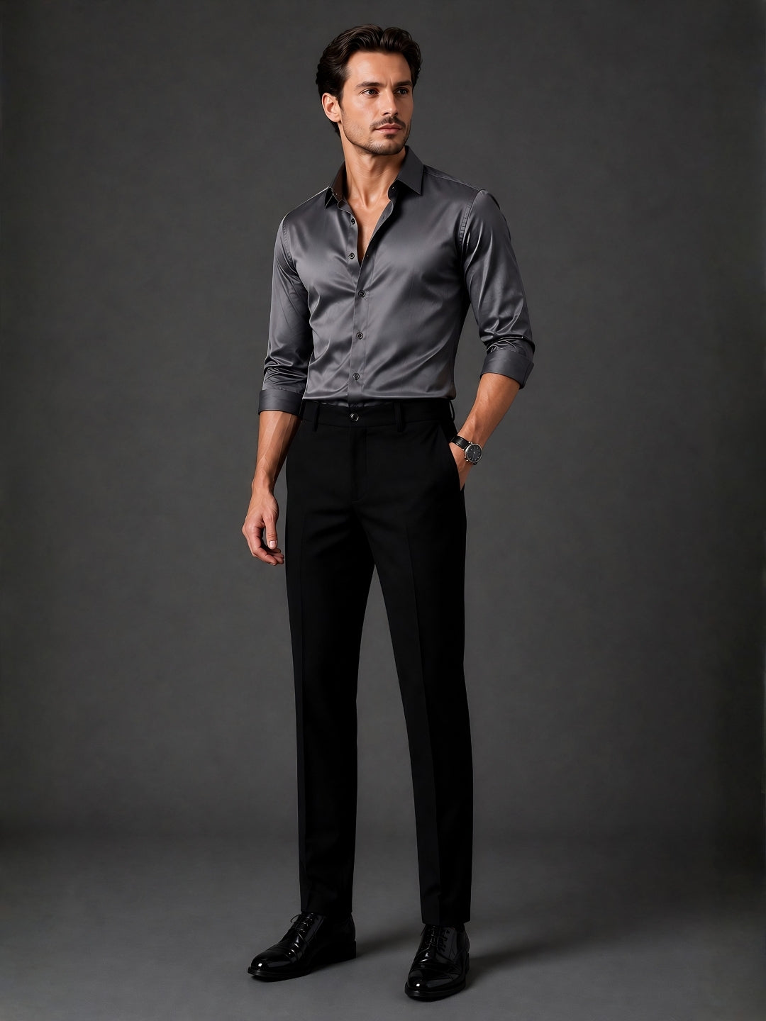 Deep Black Solid Japanese Slim Fit Pants