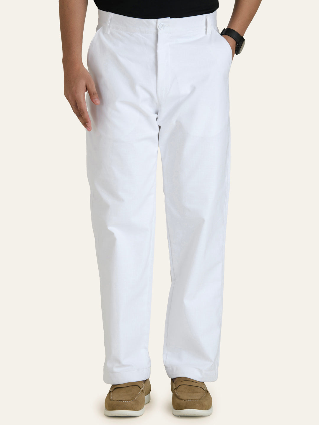 White Solid Linen Pants