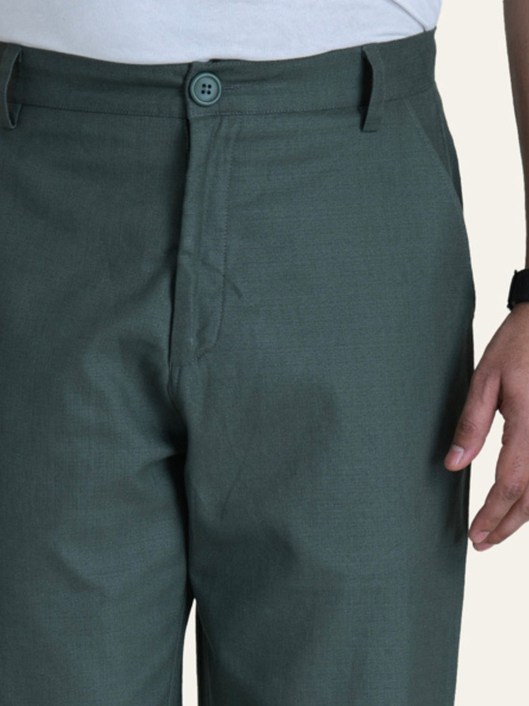 English Green Solid Linen Pants