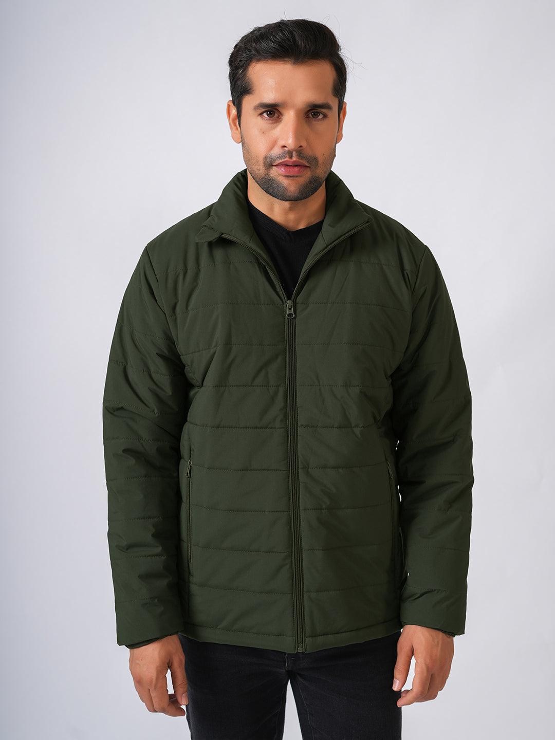 Bottle Green Solid Lightweight Puffer Jacket
