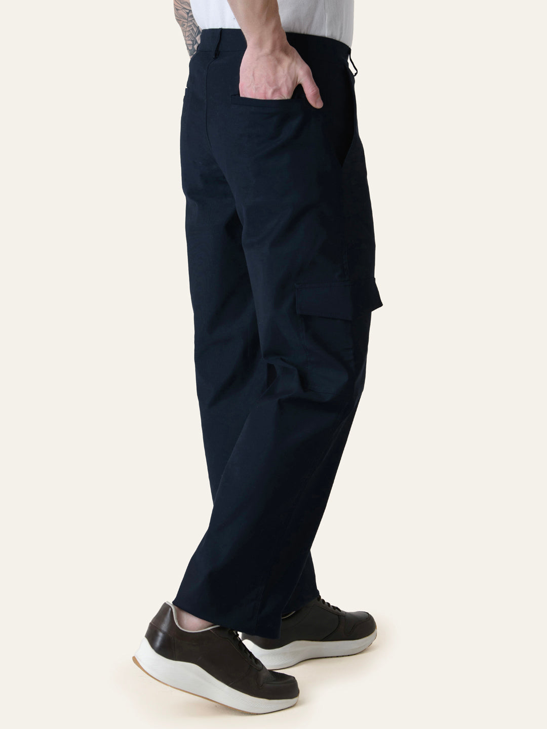 Navy Blue Solid Cargo Pants