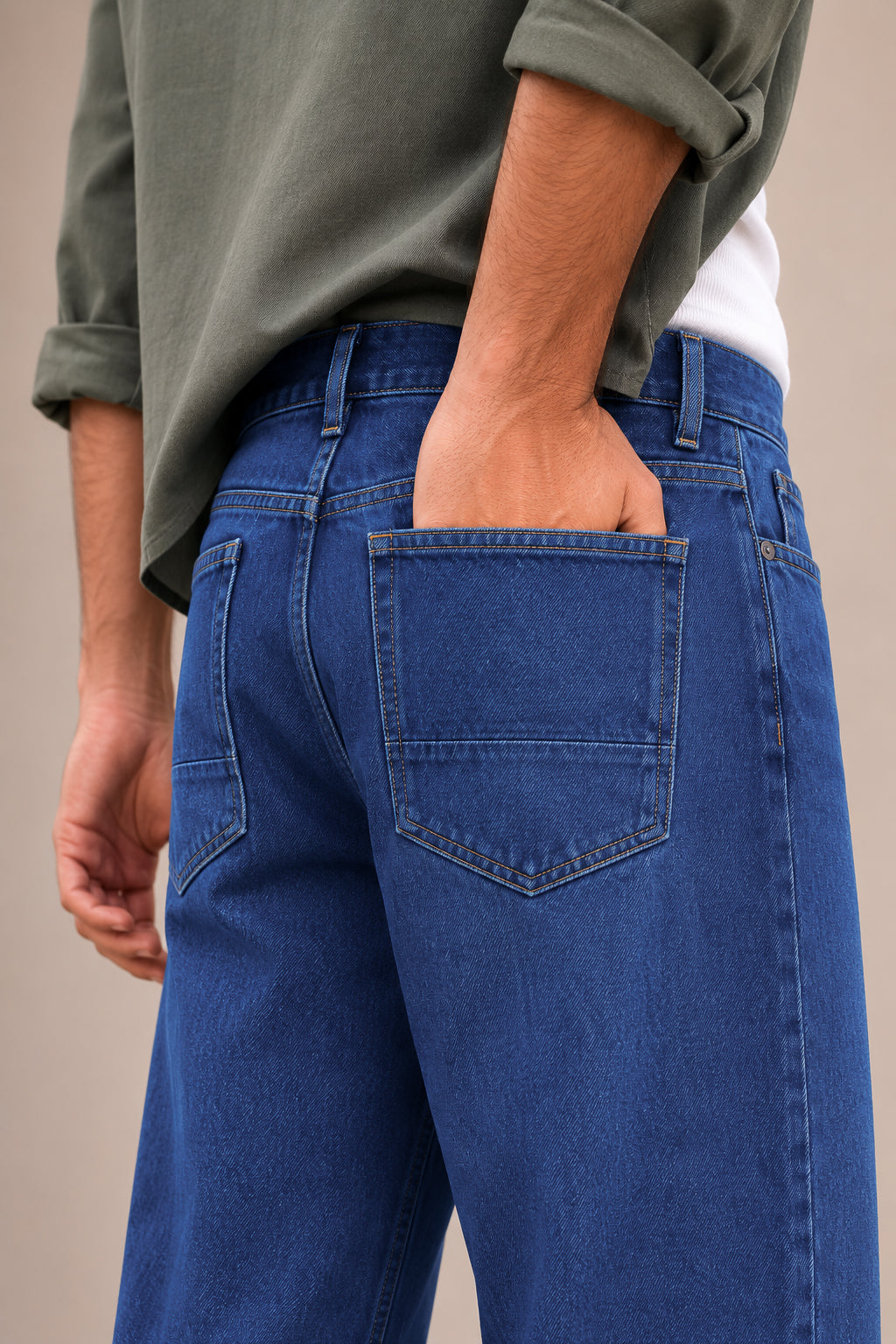 Dark Blue Washed Baggy Fit Jeans
