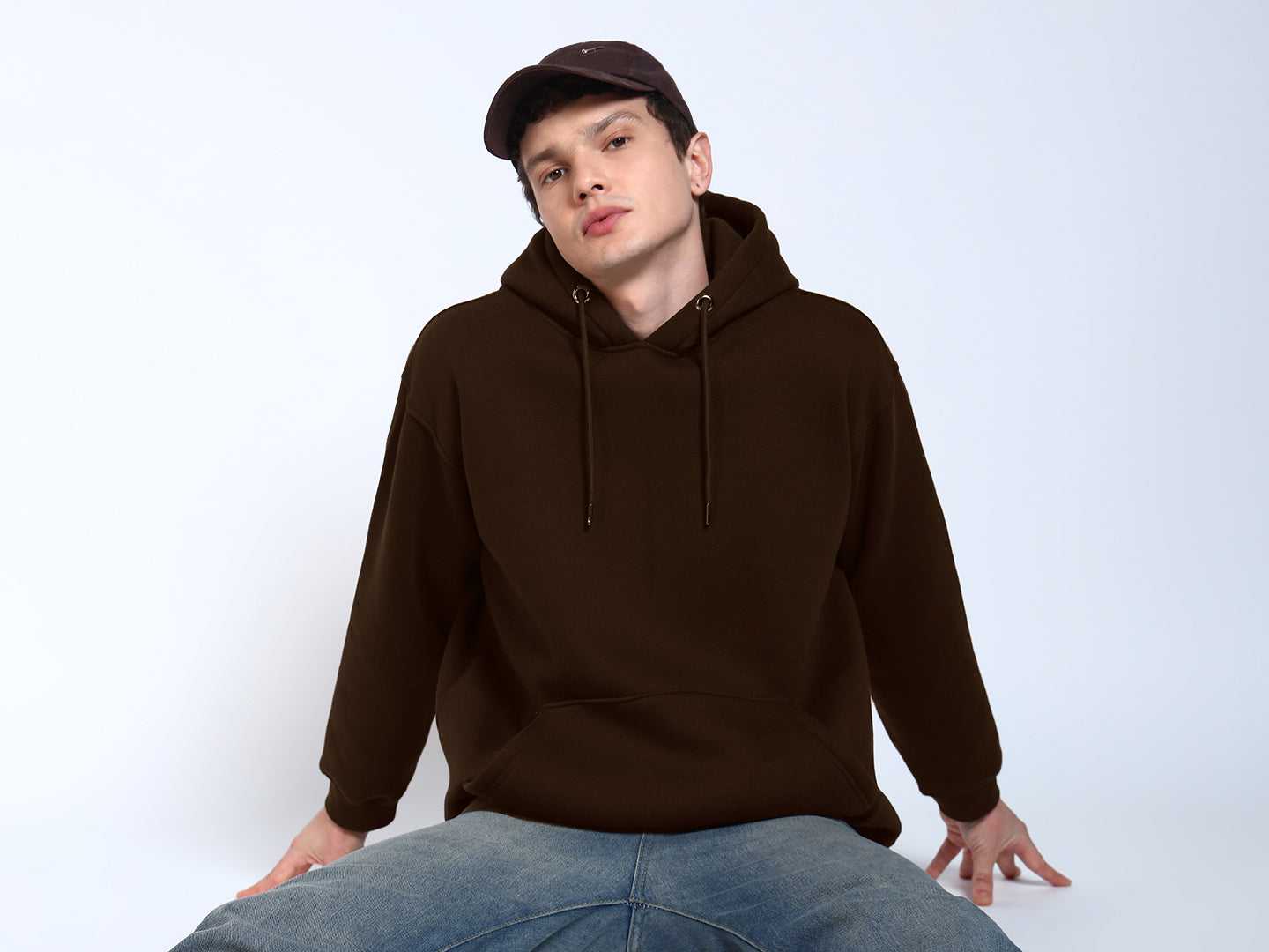 Brown Solid Regular Fit Hoodie Sweatshirt