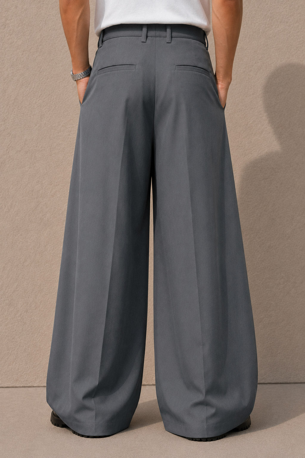 Steel Grey Solid Wide Leg Fit Belted Korean Pant