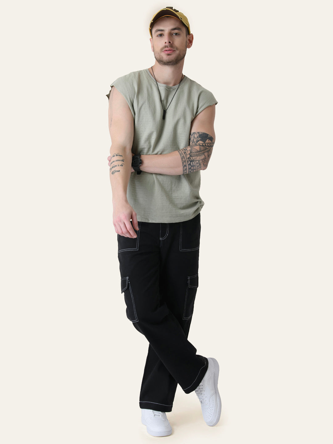 Black Carpenter Pants with Contrast Stitching