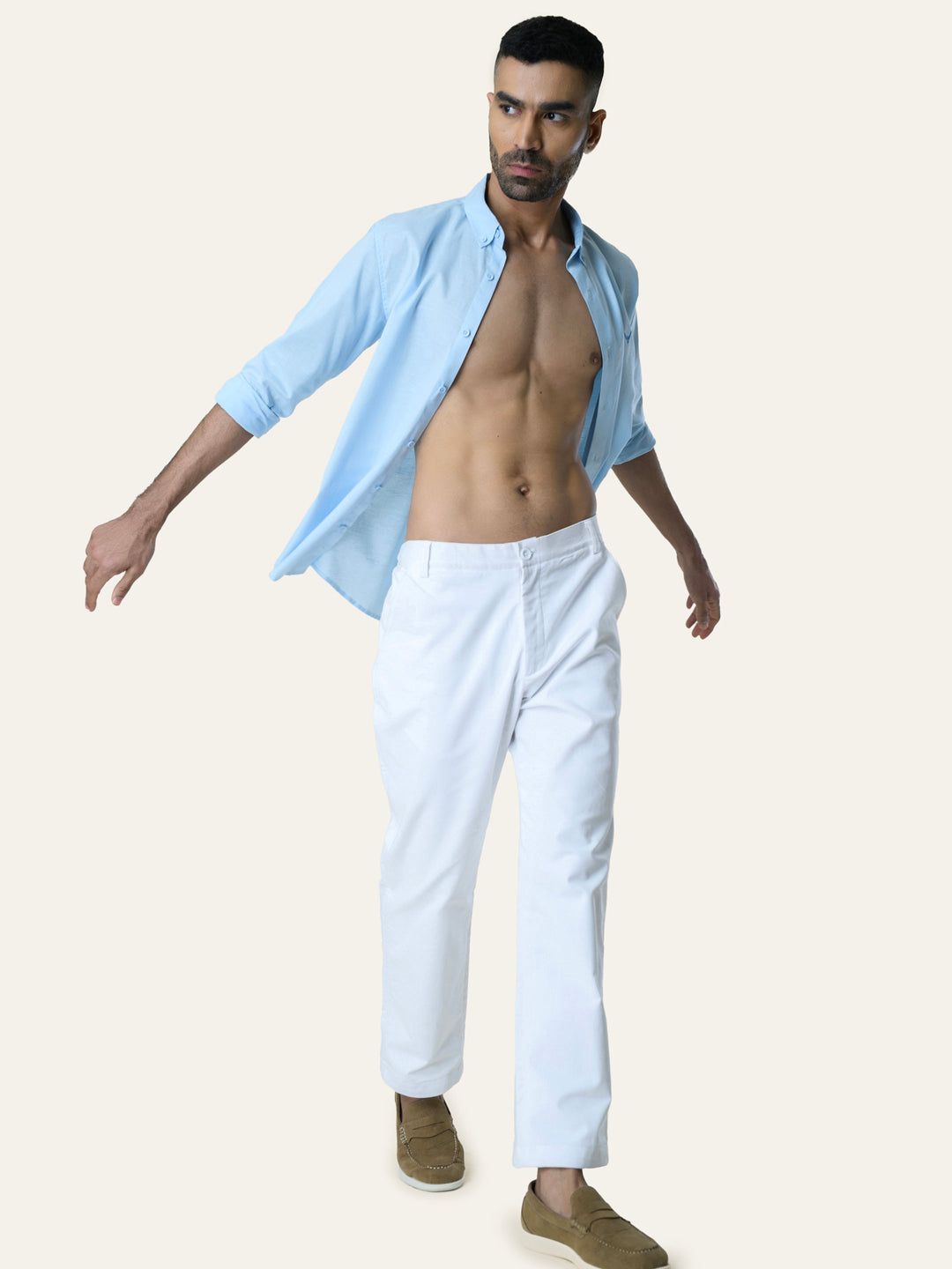 Sky Blue Solid Slim Fit Linen Cotton Shirt
