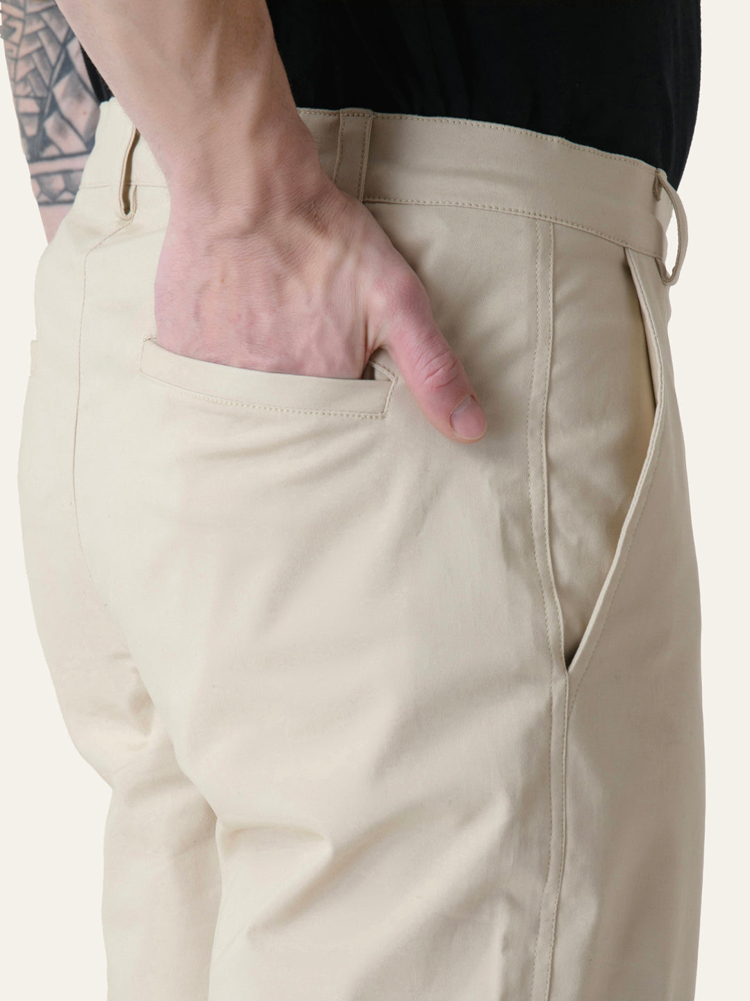 Beige Solid Cargo Pants
