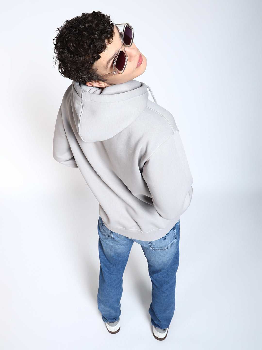 Grey Solid Regular Fit Hoodie Sweatshirt