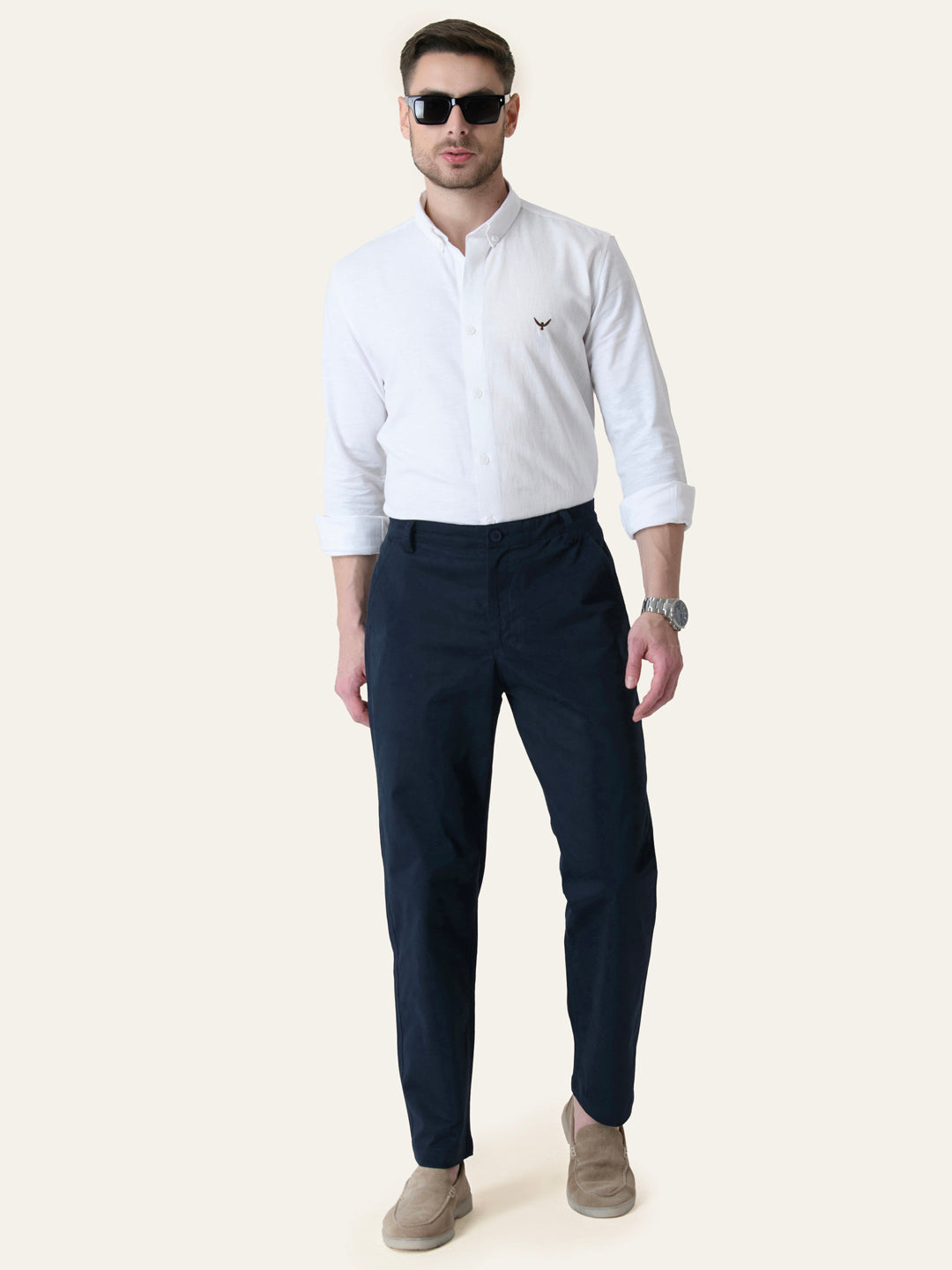 Navy Blue Solid Slim Fit Chinos