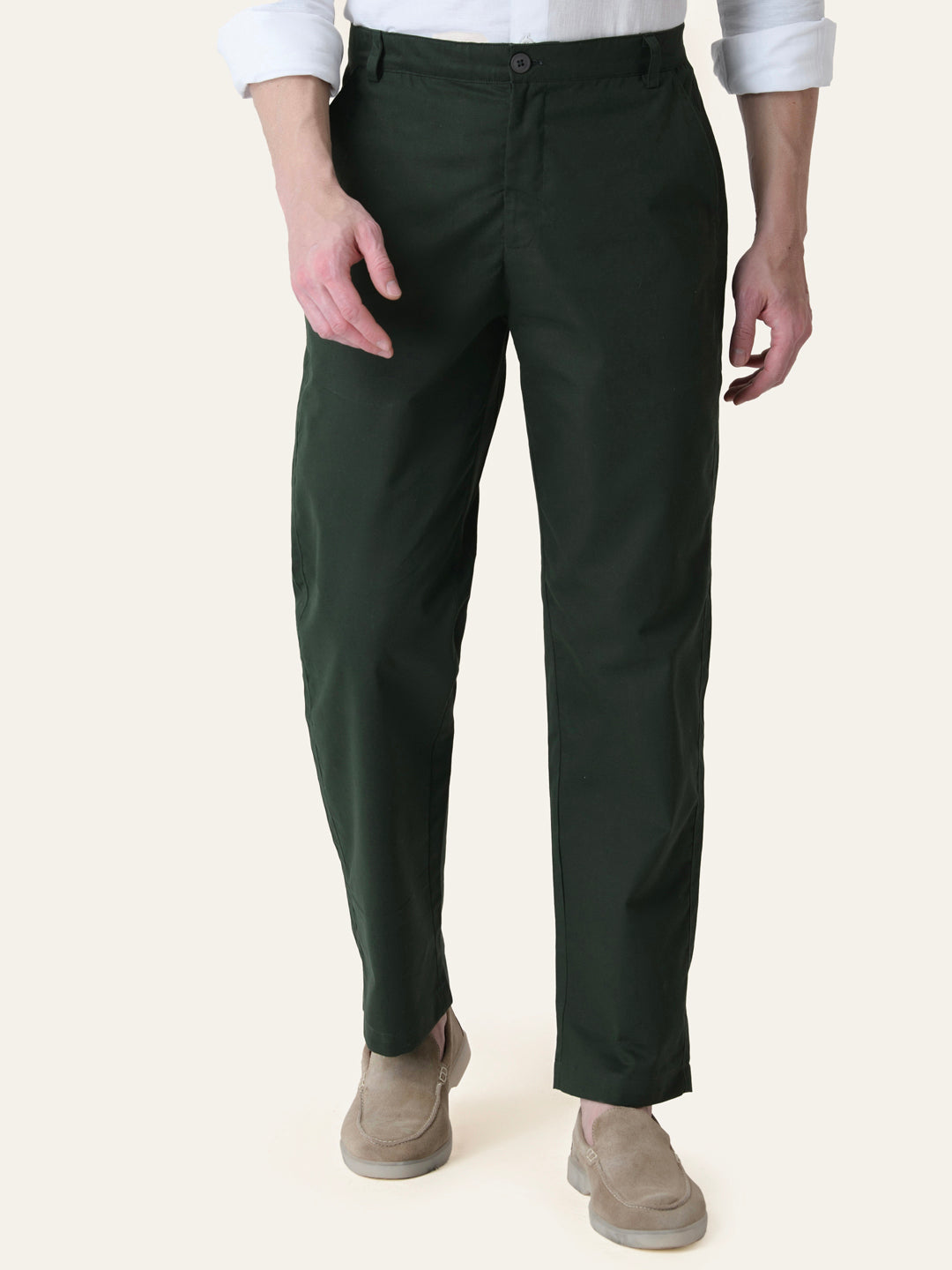 Bottle Green Solid Slim Fit Chinos