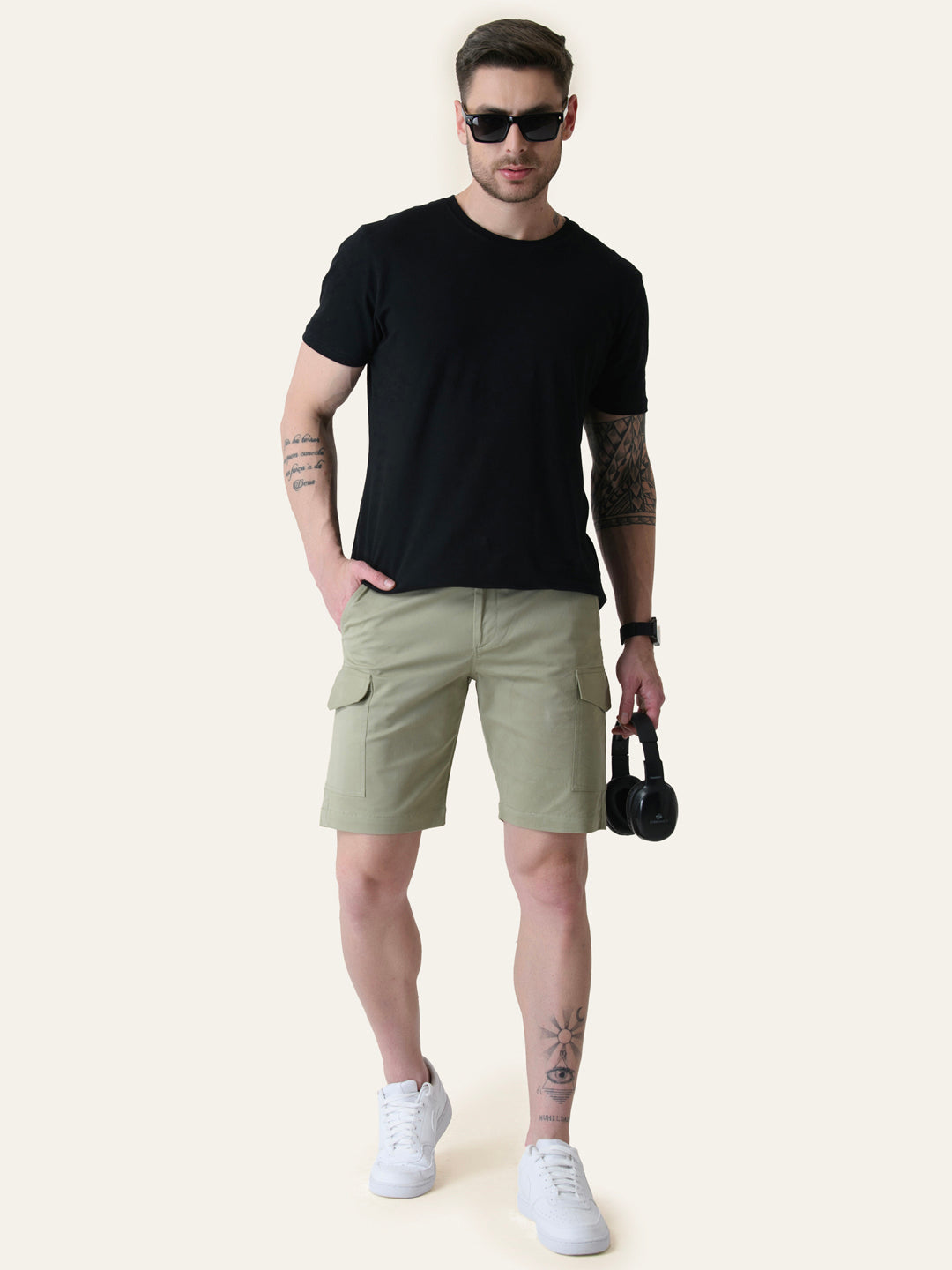 Twill Cotton Pista Green Solid Shorts