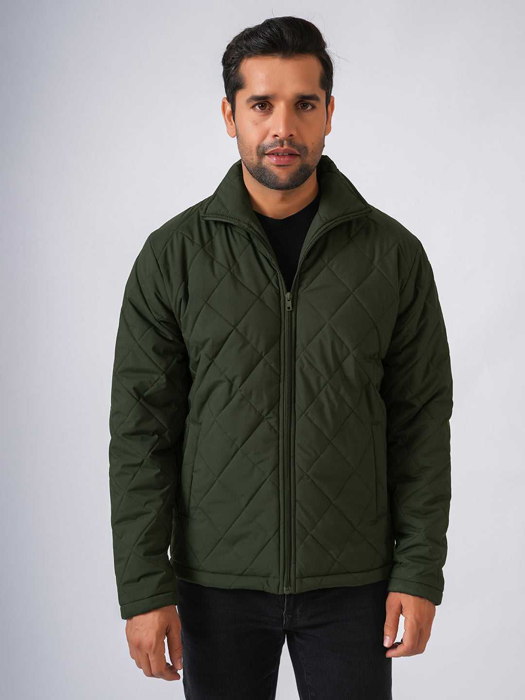 Olive Green Solid Lightweight Quilted Jacket