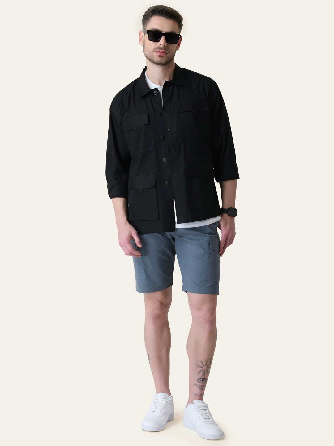 Twill Cotton Blue Solid Shorts