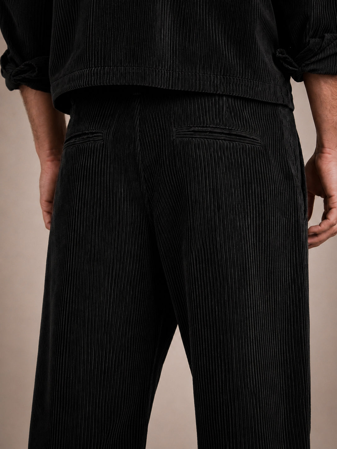 Black Corduroy Regular Fit Pleated Trouser