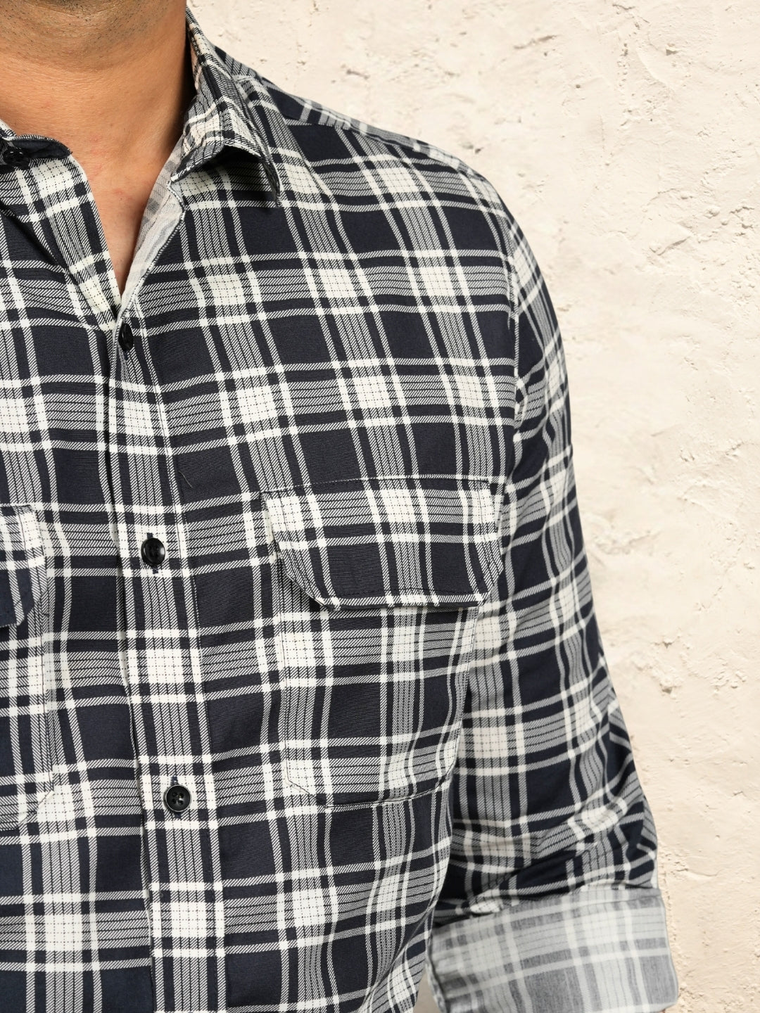 Dark navy blue checks shirt