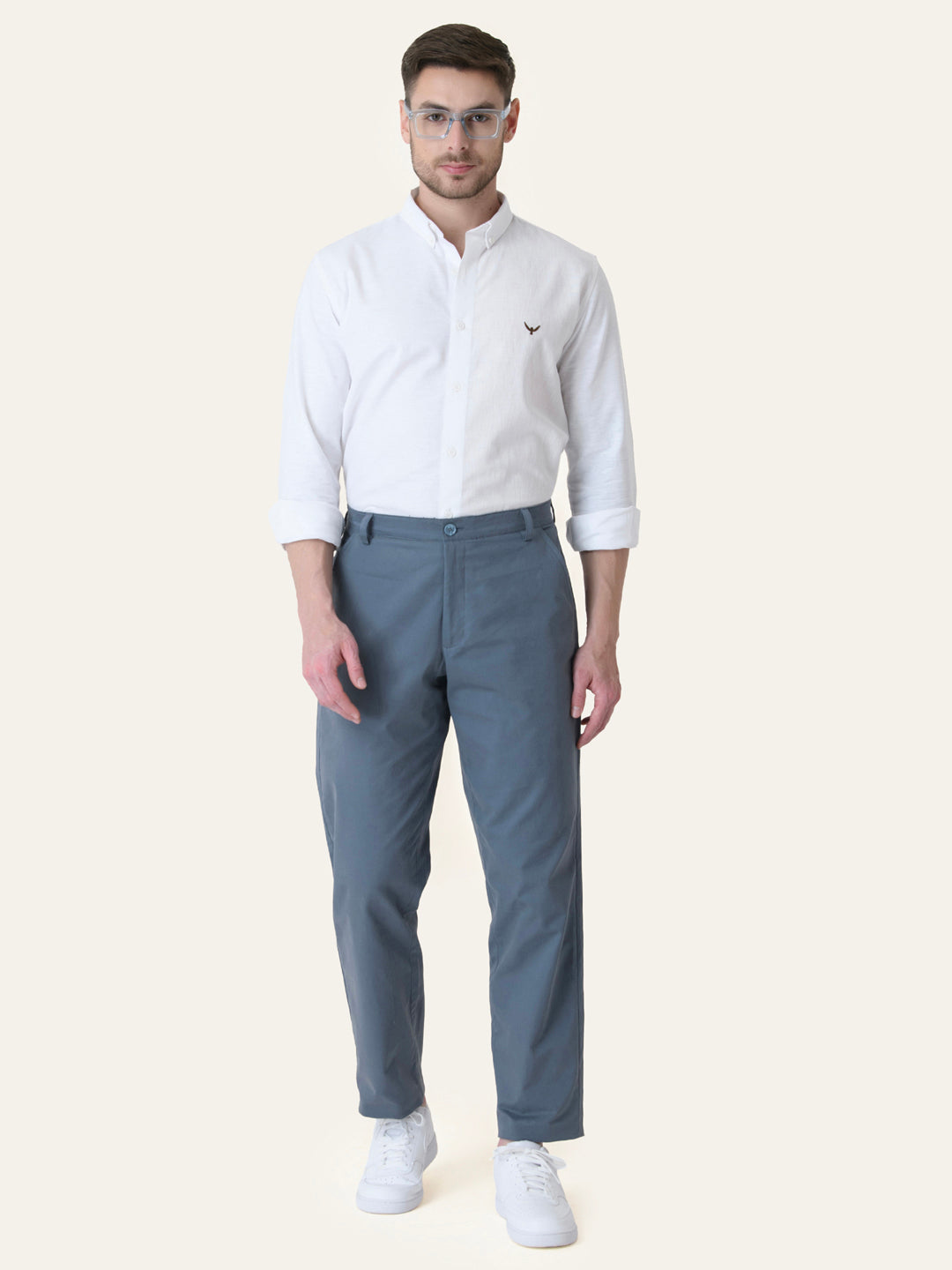 Blue Solid Slim Fit Chinos