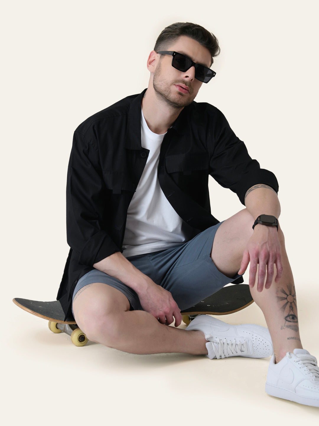 Twill Cotton Blue Solid Shorts