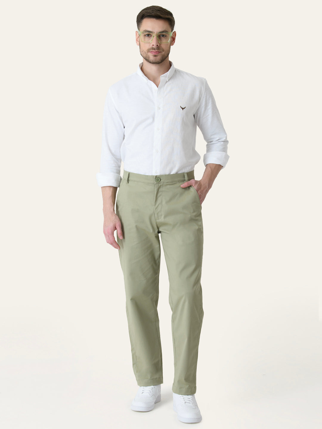 Pista Green Solid Slim Fit Chinos