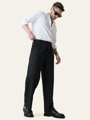 Black Solid Pleated Korean Pant
