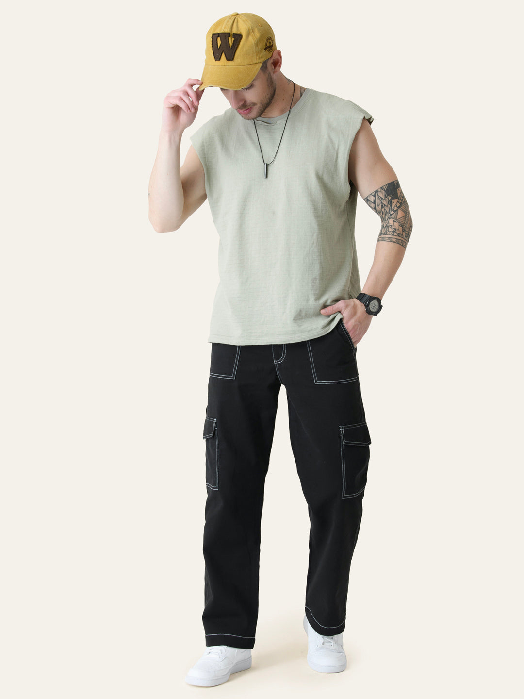 Black Carpenter Pants with Contrast Stitching