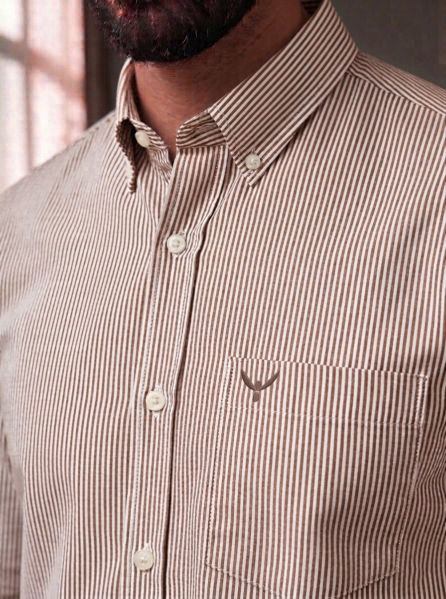 Brown Striped Slim Fit Cotton Shirt