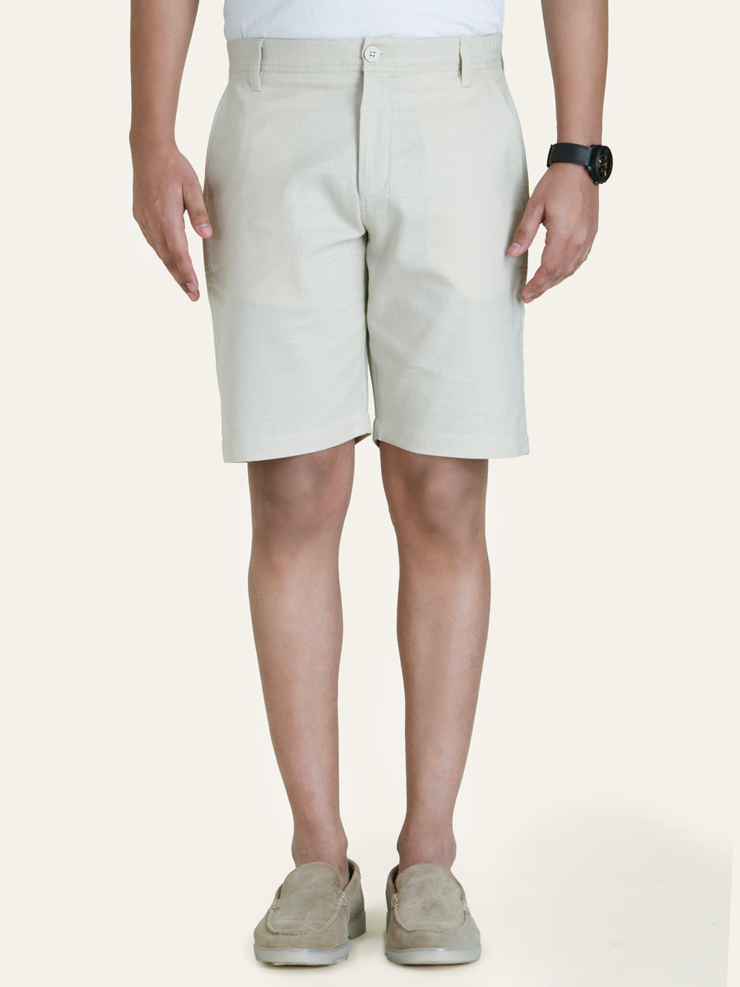 Linen Beige Solid Shorts