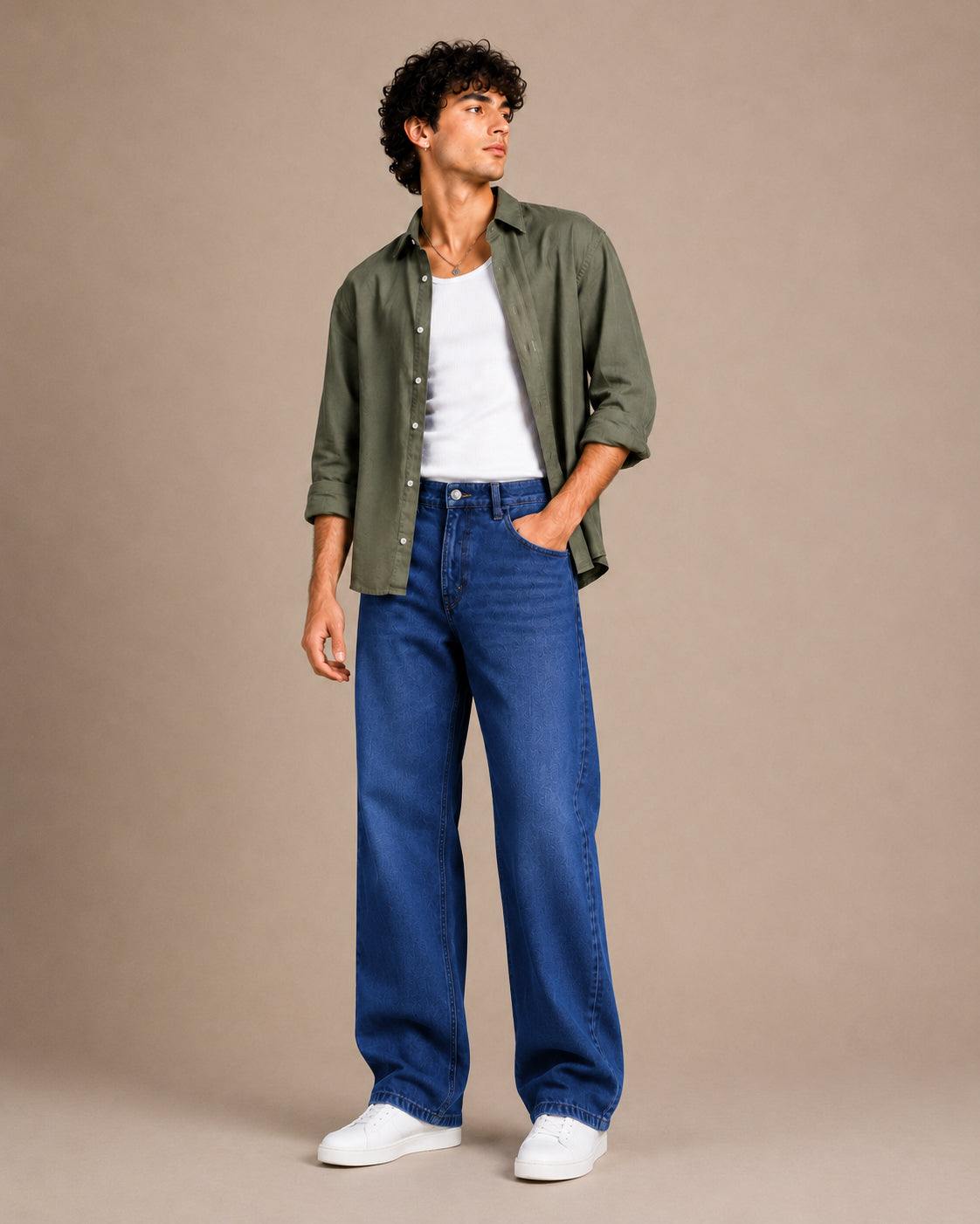 Dark Blue Washed Baggy Fit Jeans