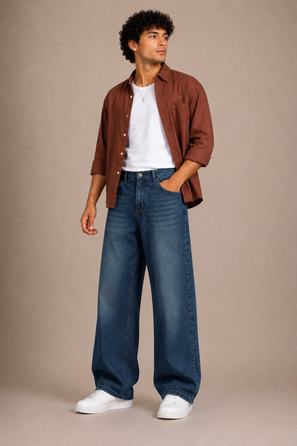 Teal Blue Washed Baggy Fit Jeans