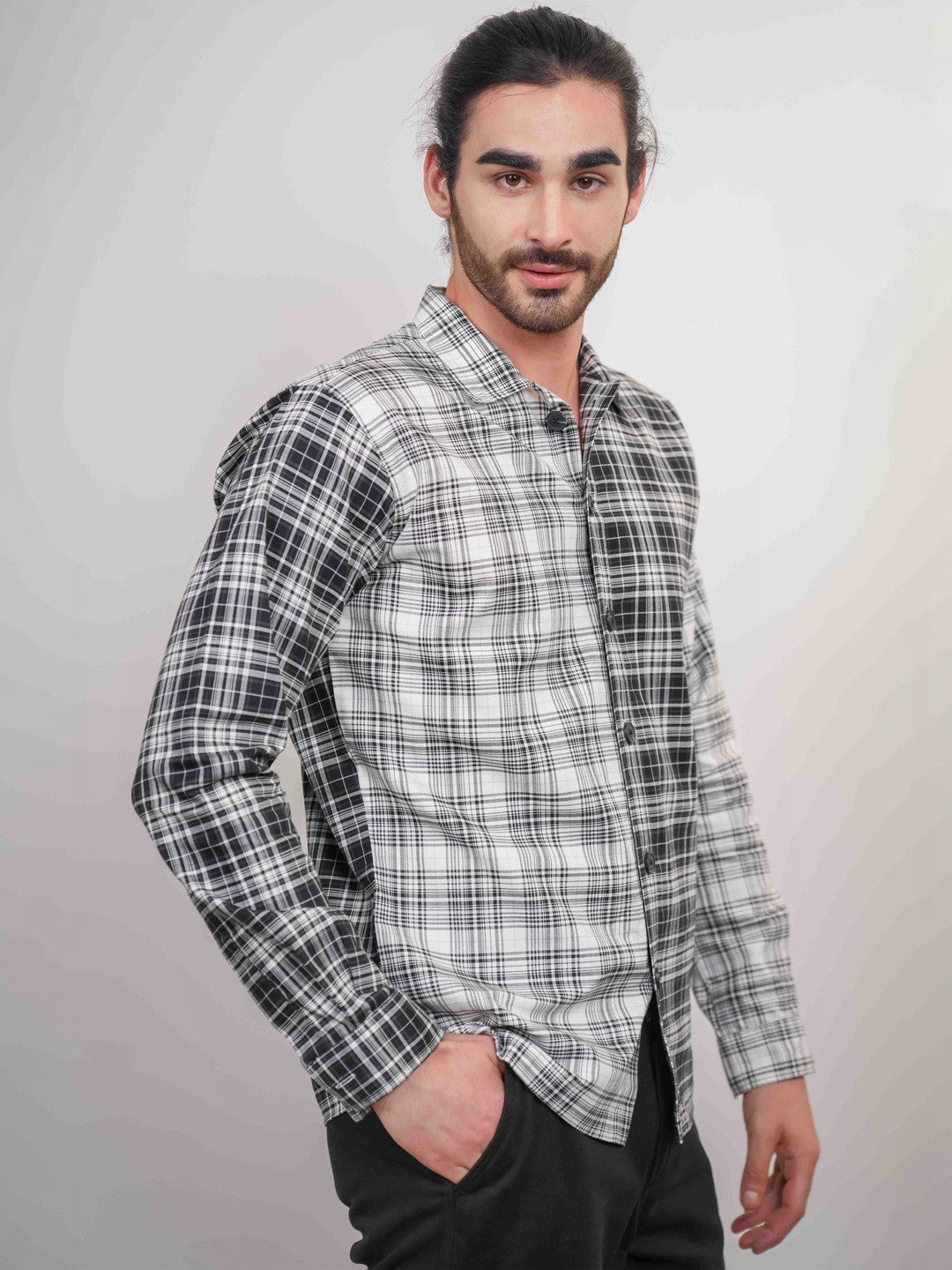 Black And White Checked Cotton Twill Boxy Fit Shirt