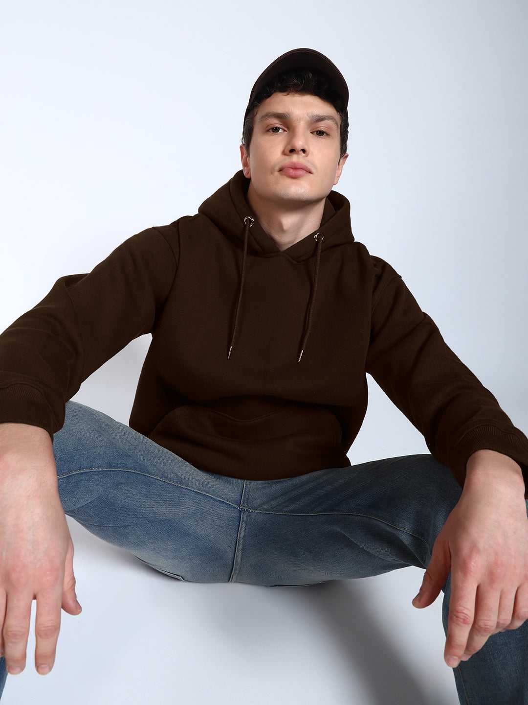 Brown Solid Regular Fit Hoodie Sweatshirt