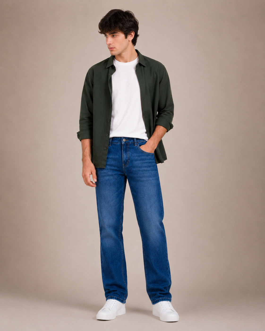 Mid Blue Washed Straight Fit Jeans
