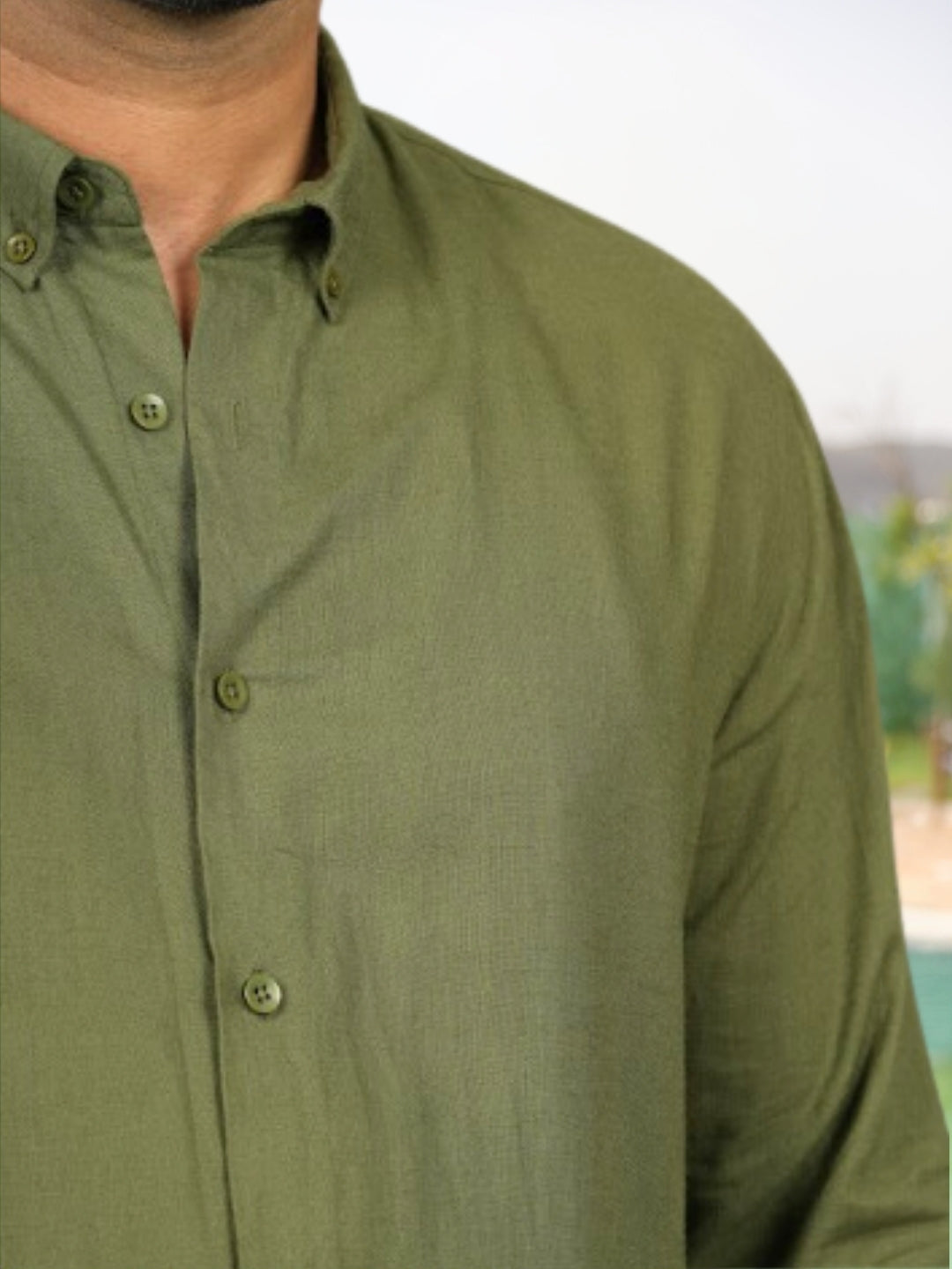 Moss Green Linen Cotton Shirt
